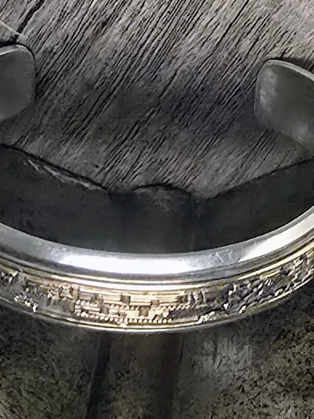Silver Cuff with Architectural Gold Inlay Native Pueblo Village Cuff